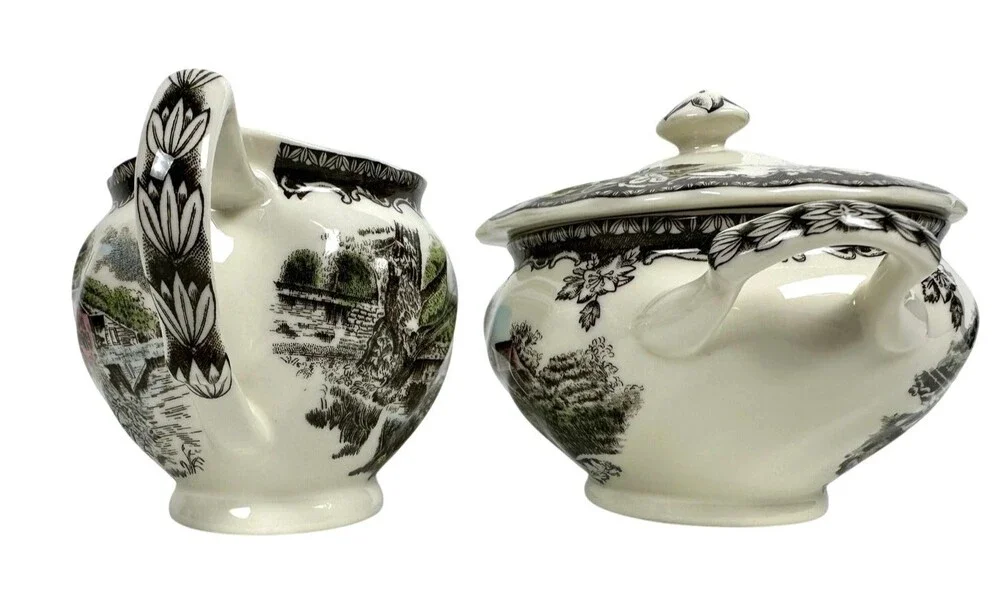 Vintage Johnson Brothers Friendly Village Covered Sugar Bowl & Creamer England